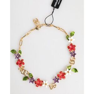 Dolce & Gabbana Gold Brass Logo Detail Floral Fashion Jewelry Women's Necklace